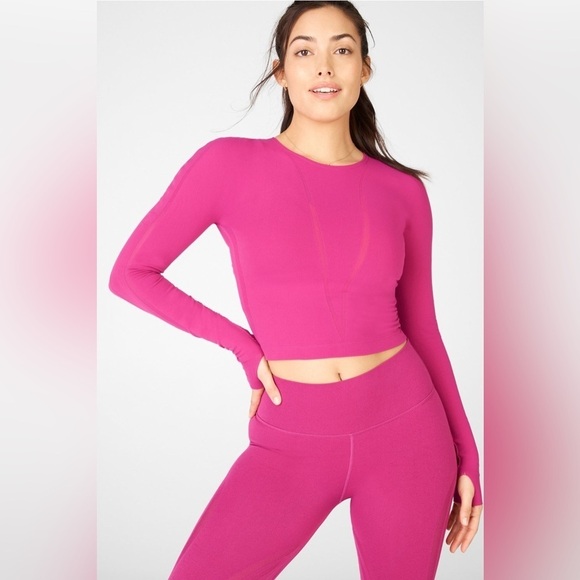 Fabletics Corey SculptKnit® Long-Sleeve Top in Very Berry Size Small - Picture 2 of 13